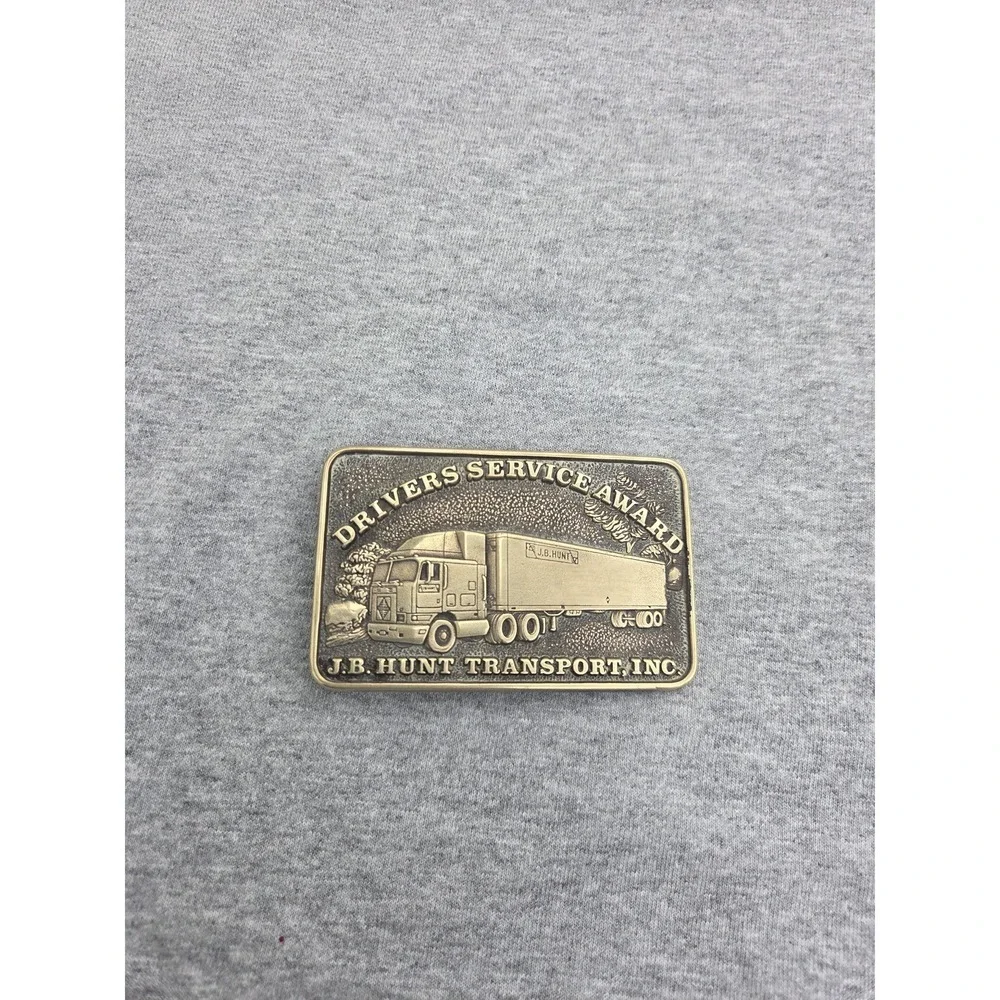 Vintage J B Hunt Trucking Solid Brass Service Award Belt Buckle Trucker Heavy